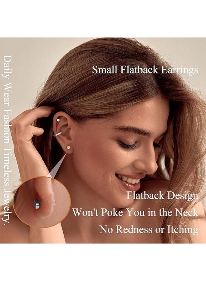 FAYET 10 Pairs (20PCS) Stainless Steel Stud and Hoop Earrings Set for Women, Screwback Flatback Tiny Studs, Pearl and CZ Piercing Jewelry - Image 2